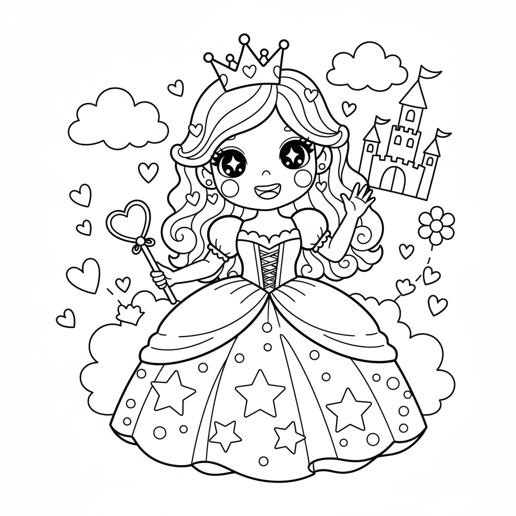 Princess coloring page for everyone - Cartoon style