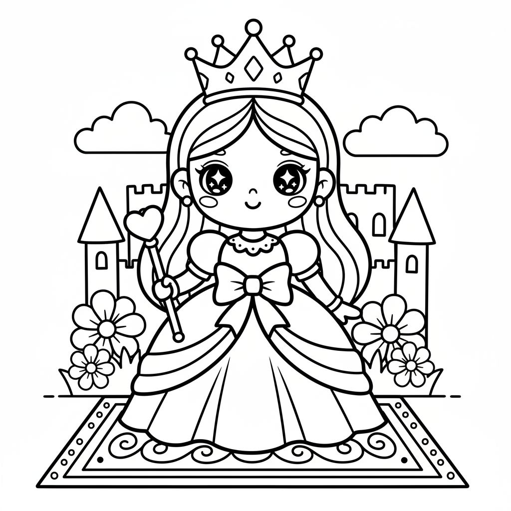 Queen coloring page for everyone - Cartoon style