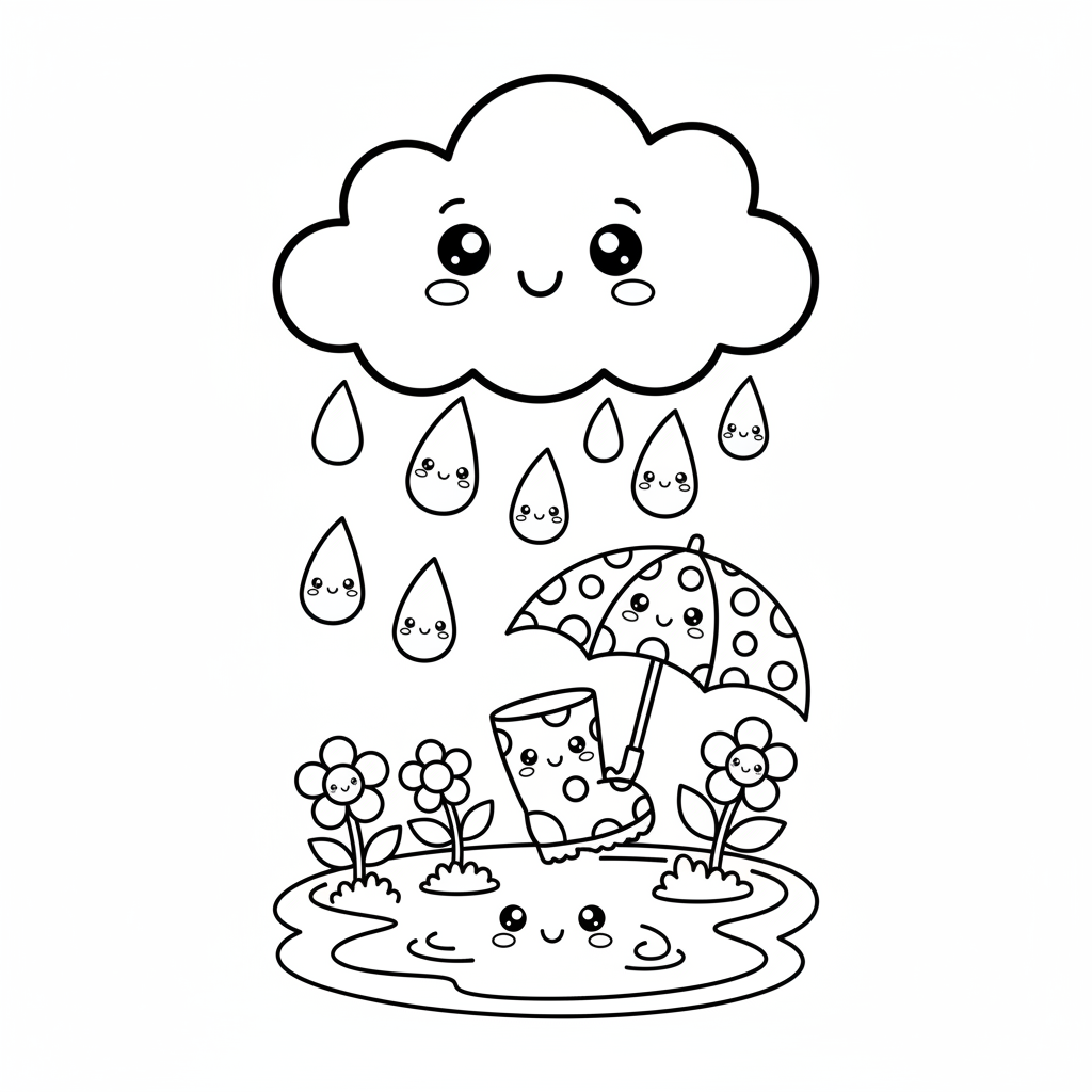 Rain coloring page for everyone - Cartoon style