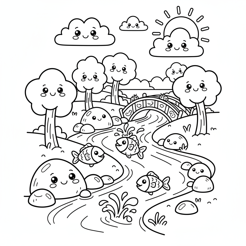 River coloring page for everyone - Cartoon style