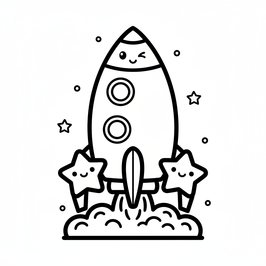 Rocket coloring page for everyone - Cartoon style