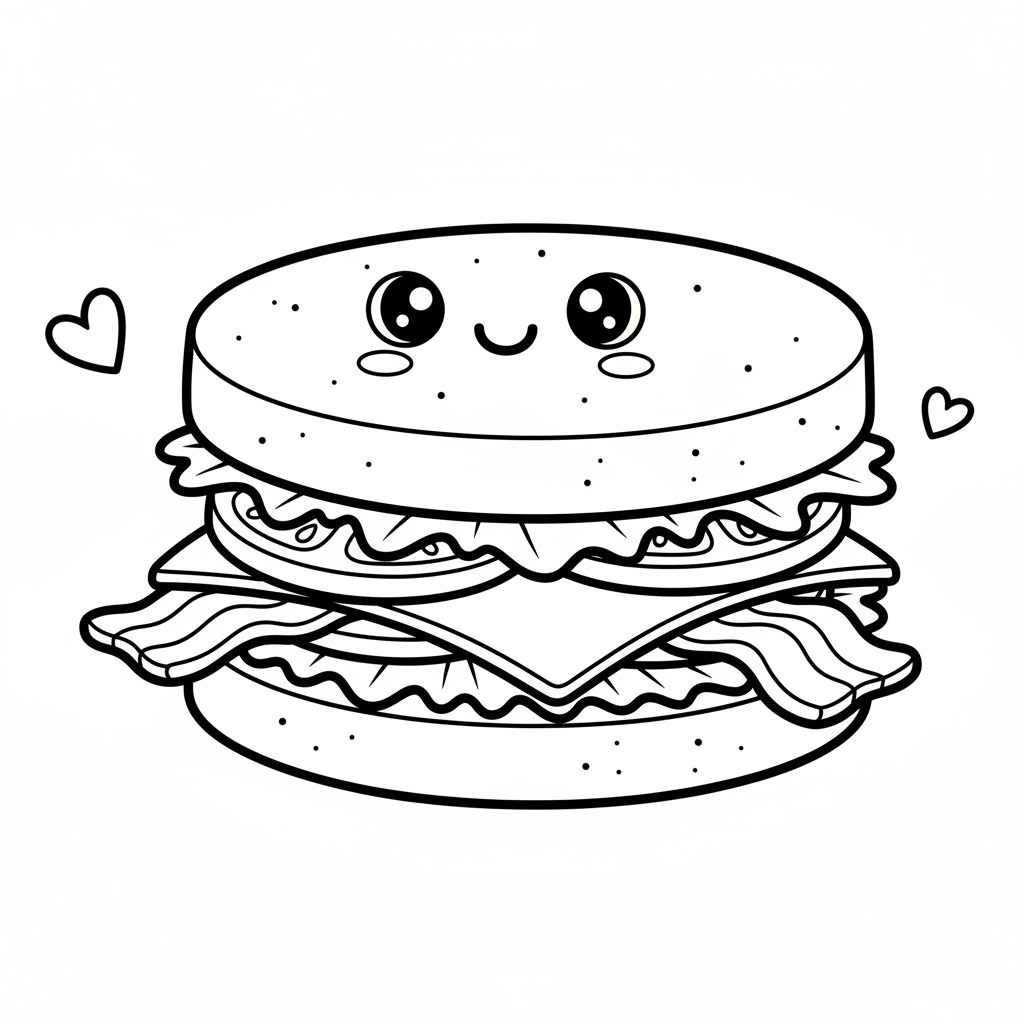 Sandwich coloring page for everyone - Cartoon style