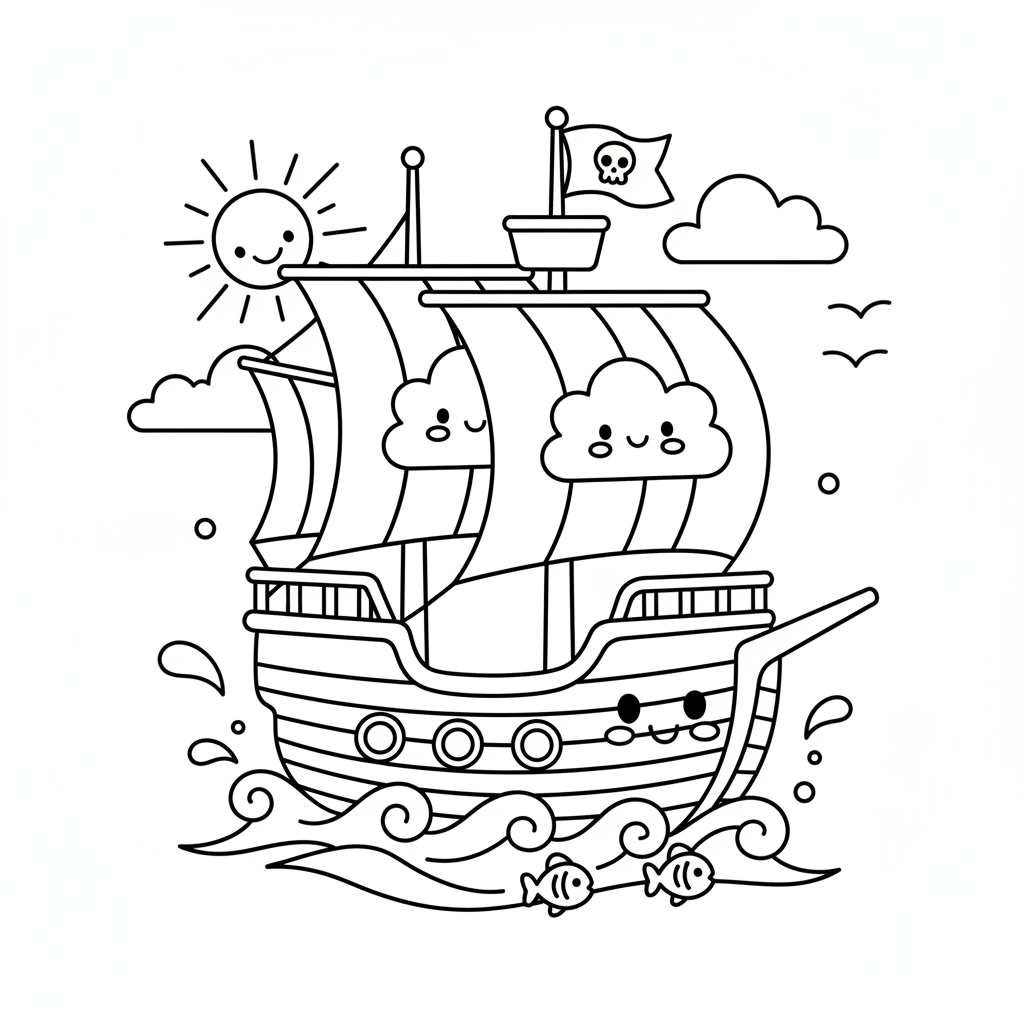 Ship coloring page for everyone - Cartoon style