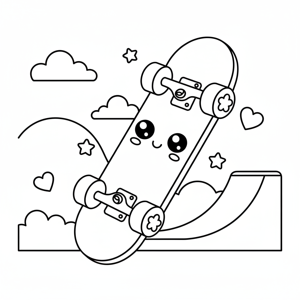 Skateboard coloring page for everyone - Cartoon style