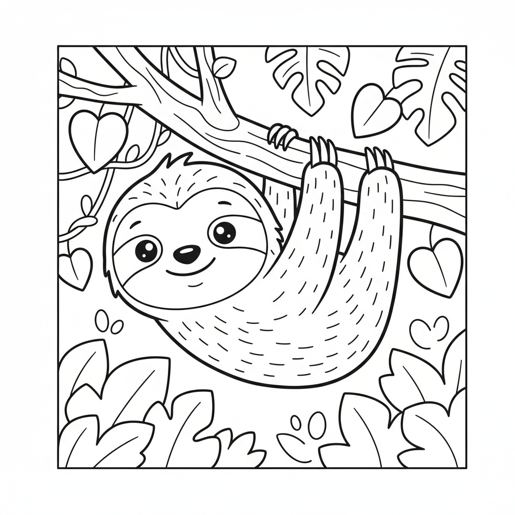 Sloth coloring page for everyone - Cartoon style