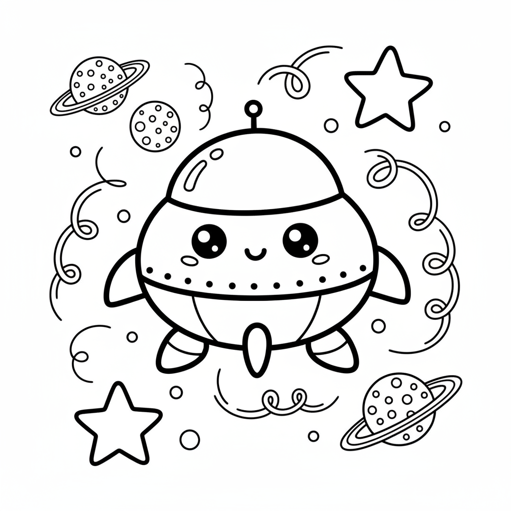Spaceship coloring page for everyone - Cartoon style