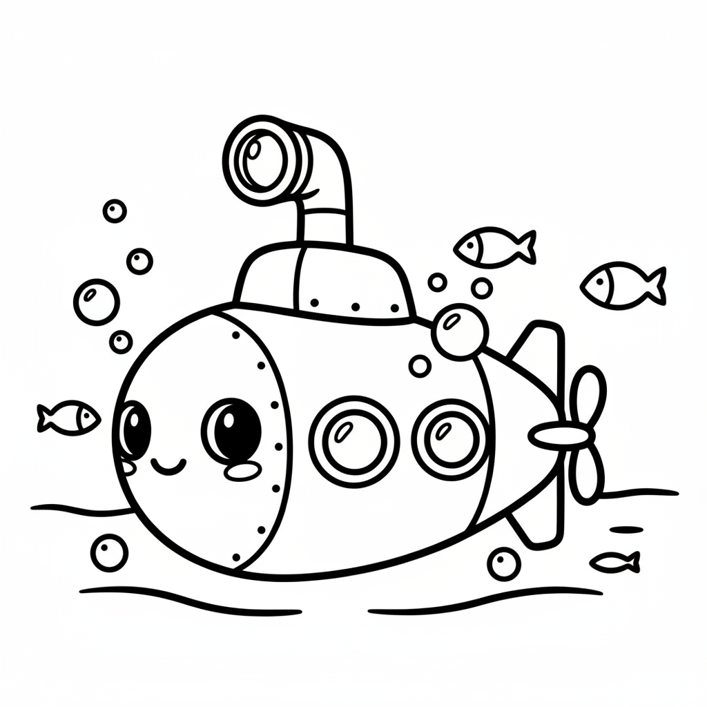 Submarine coloring page for everyone - Cartoon style