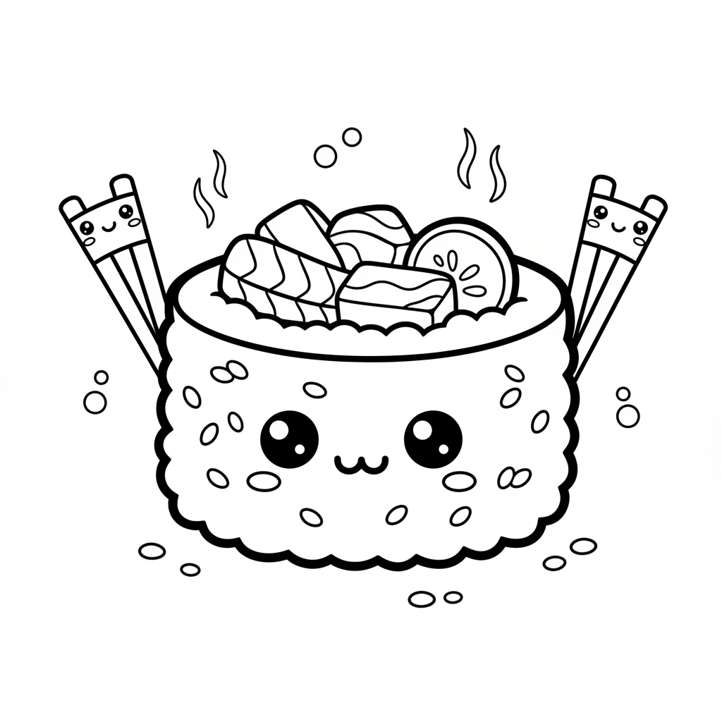 Sushi coloring page for everyone - Cartoon style