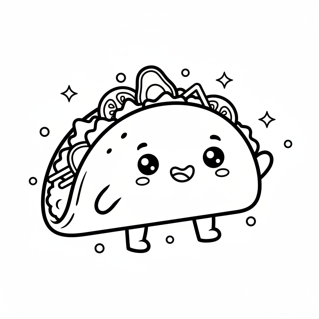 Taco coloring page for everyone - Cartoon style