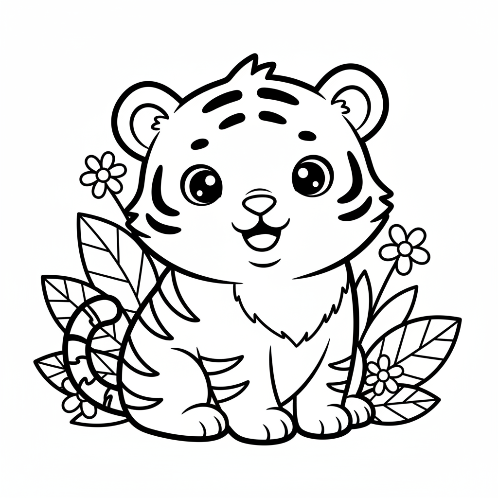 Tiger coloring page for everyone - Cartoon style