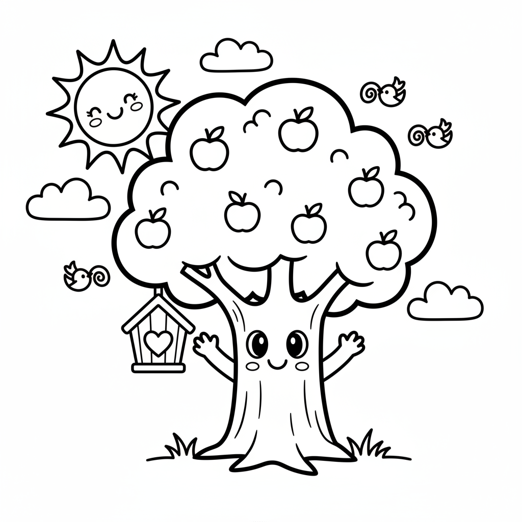 Tree coloring page for everyone - Cartoon style