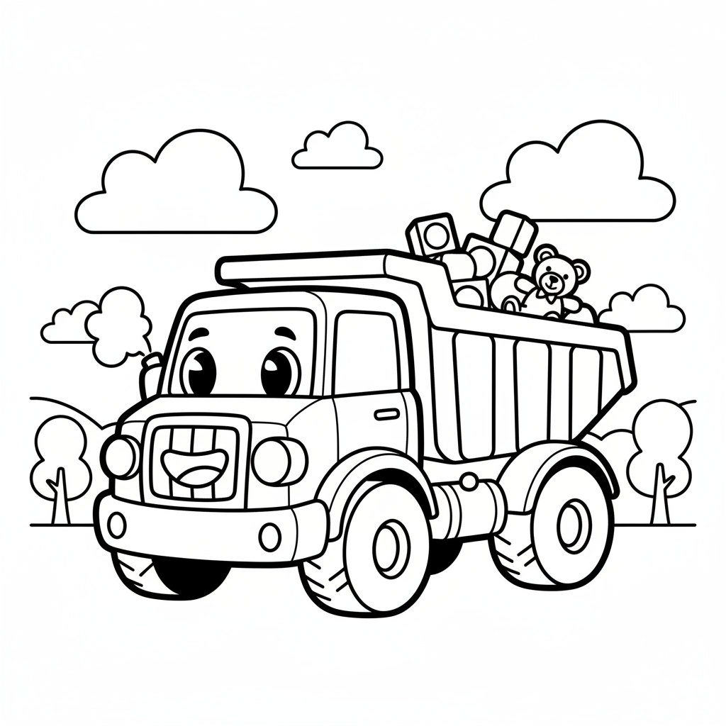 Truck coloring page for everyone - Cartoon style