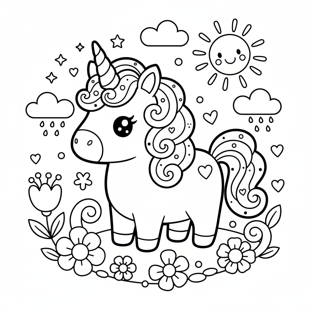 Unicorn coloring page for everyone - Cartoon style