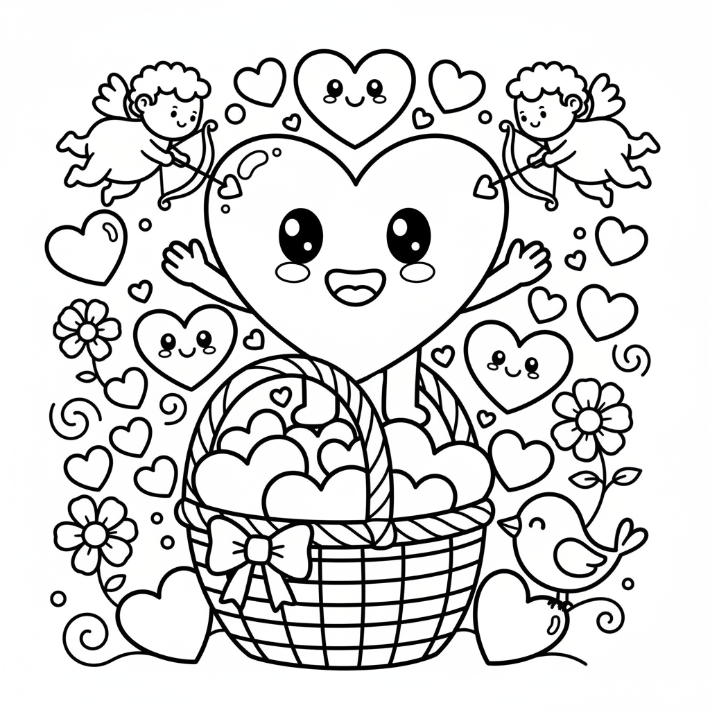 Valentine's Day coloring page for everyone - Cartoon style