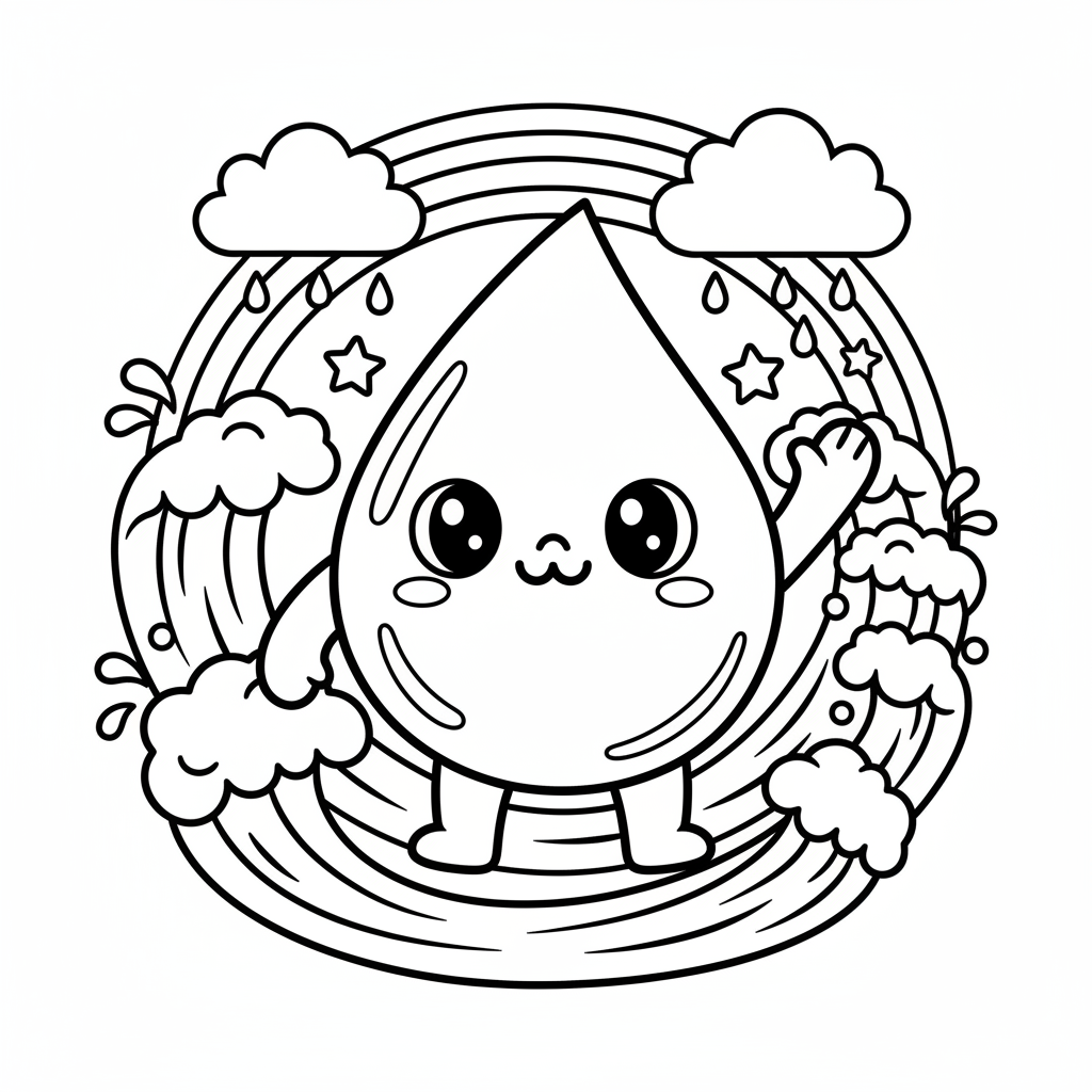 Water coloring page for everyone - Cartoon style