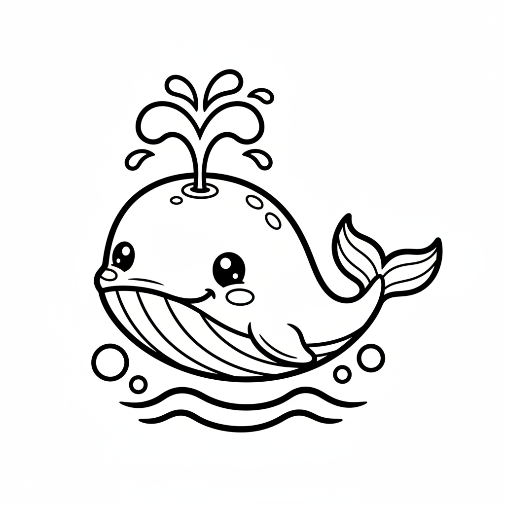Whale coloring page for everyone - Cartoon style