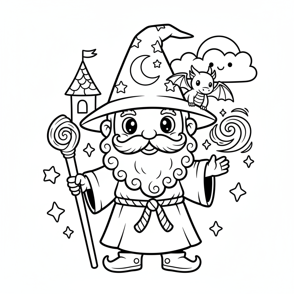 Wizard coloring page for everyone - Cartoon style
