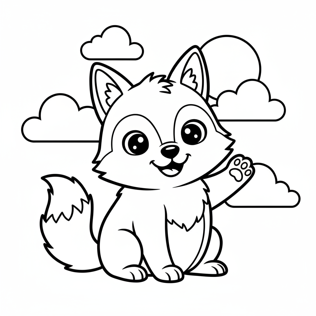 Wolf coloring page for everyone - Cartoon style