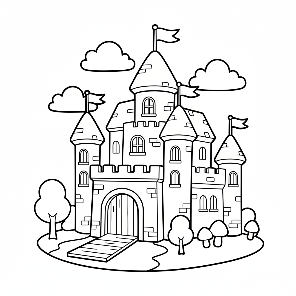 Castle coloring page for beginners - Standard style