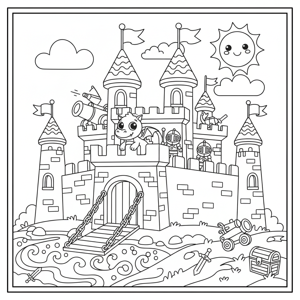 Castle coloring page for boys - Standard style