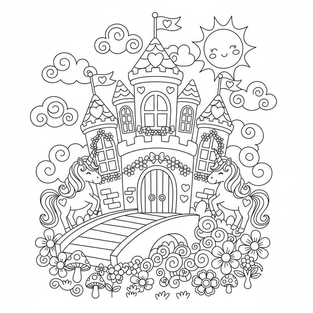 Castle coloring page for girls - Standard style