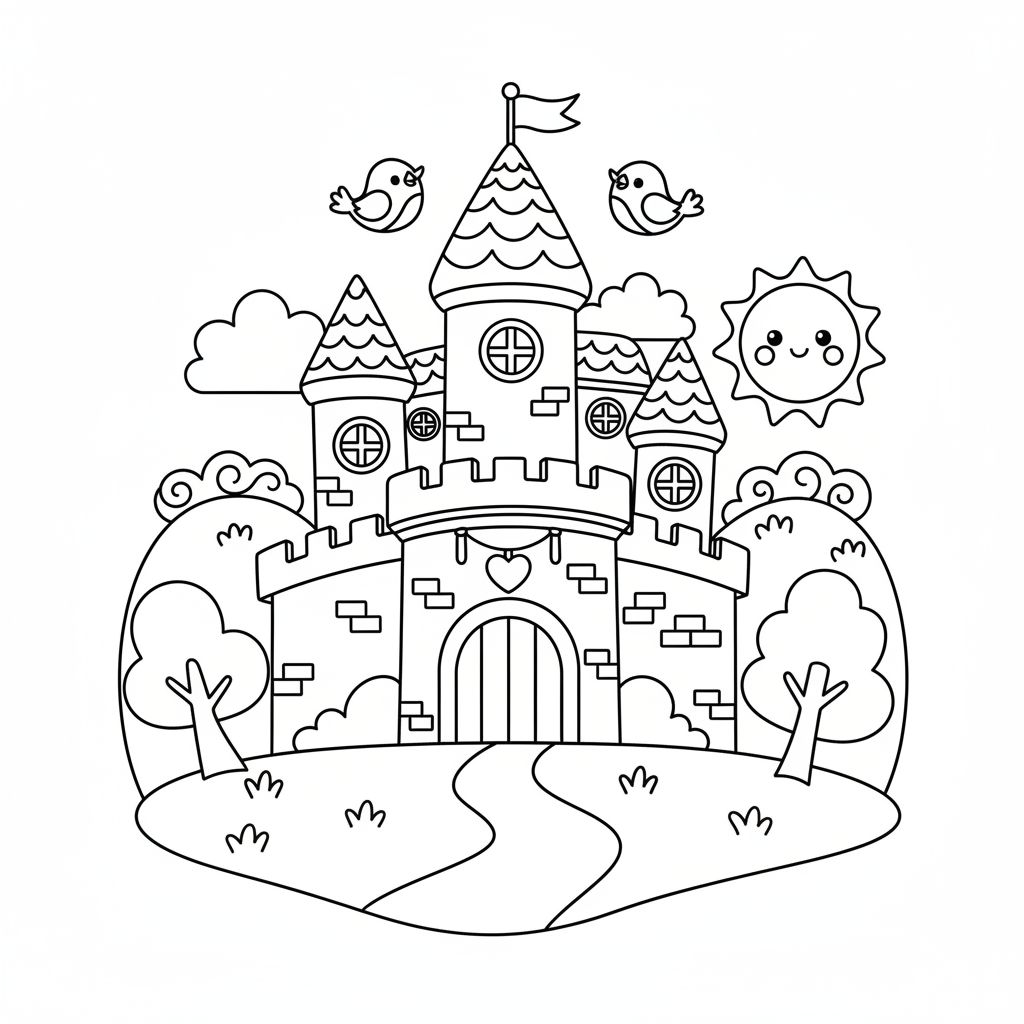 Castle coloring page for intermediates - Standard style