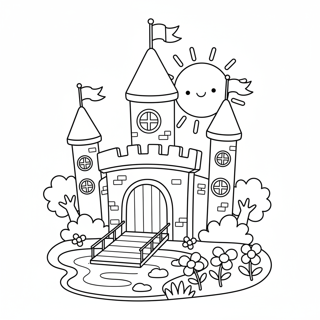 Castle coloring page for kids - Standard style