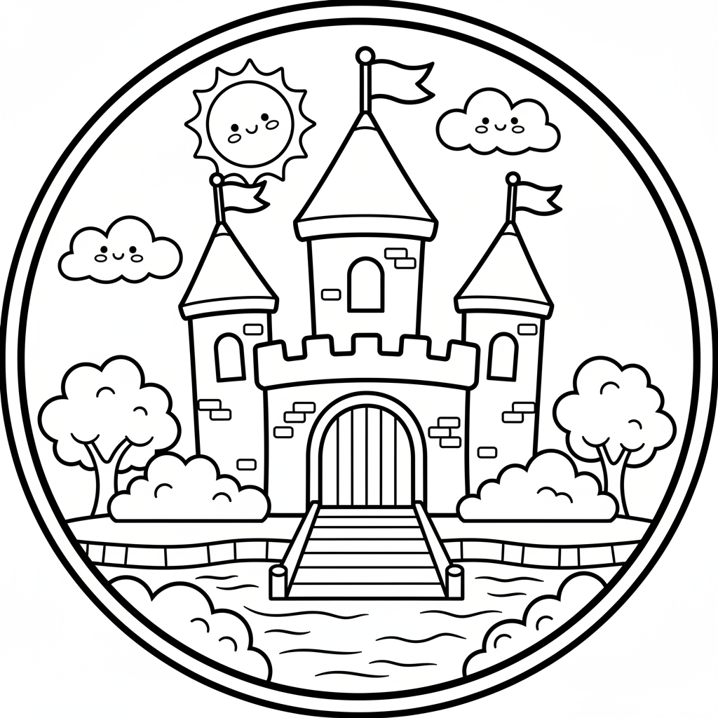 Castle coloring page for preschoolers - Standard style