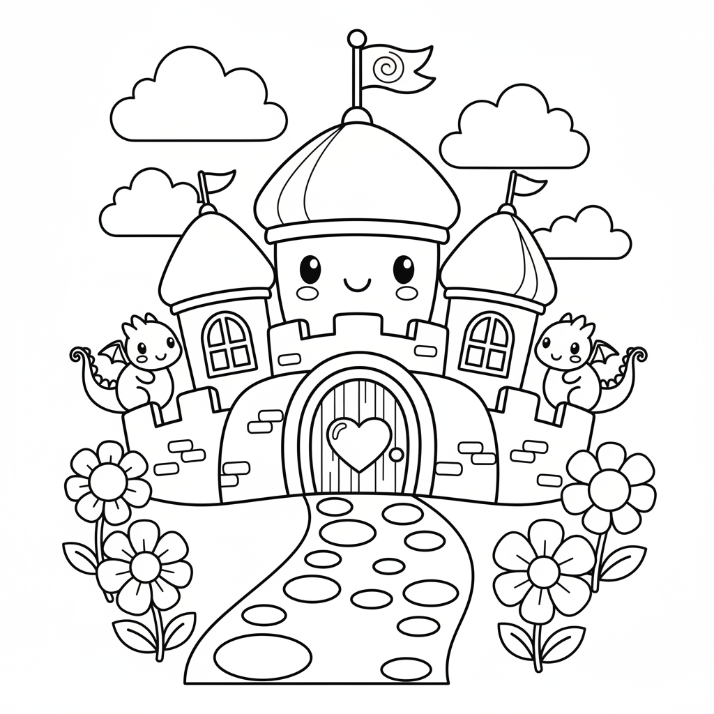 Castle coloring page for seniors - Standard style