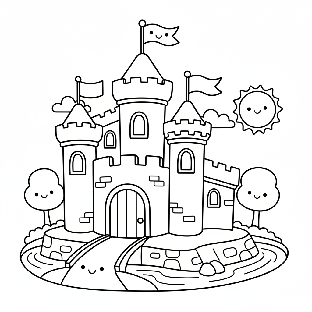 Castle coloring page for toddlers - Standard style
