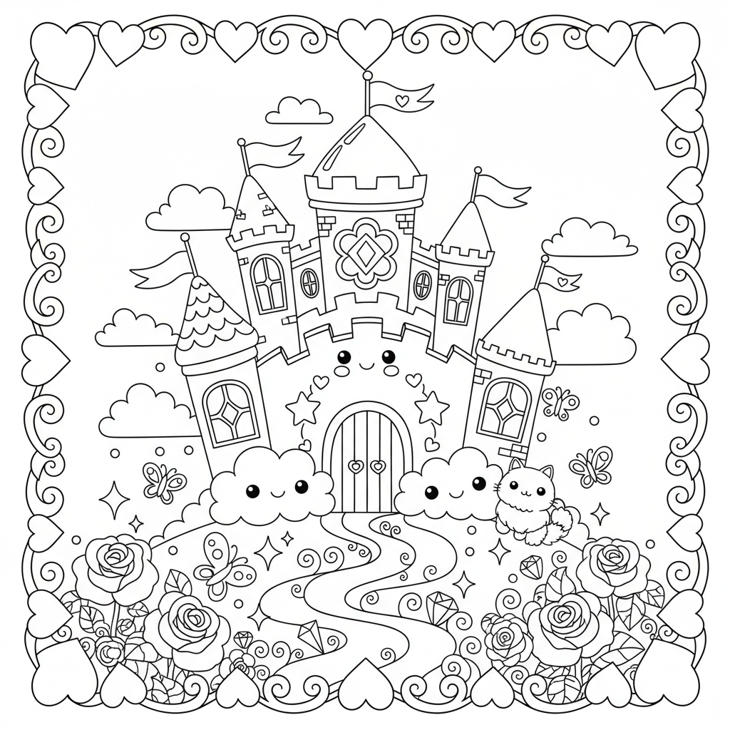 Castle coloring page for women - Standard style