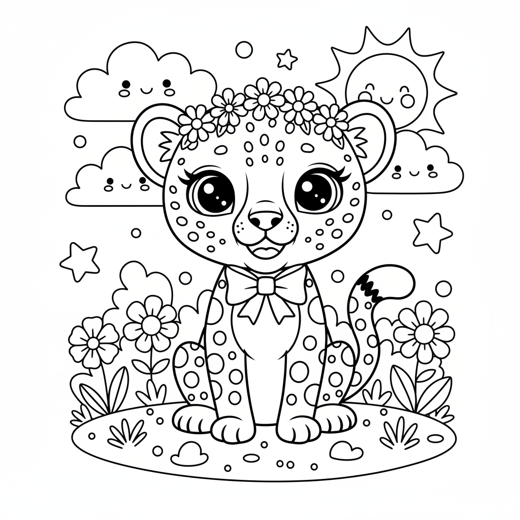 Cheetah coloring page for girls - Standard style