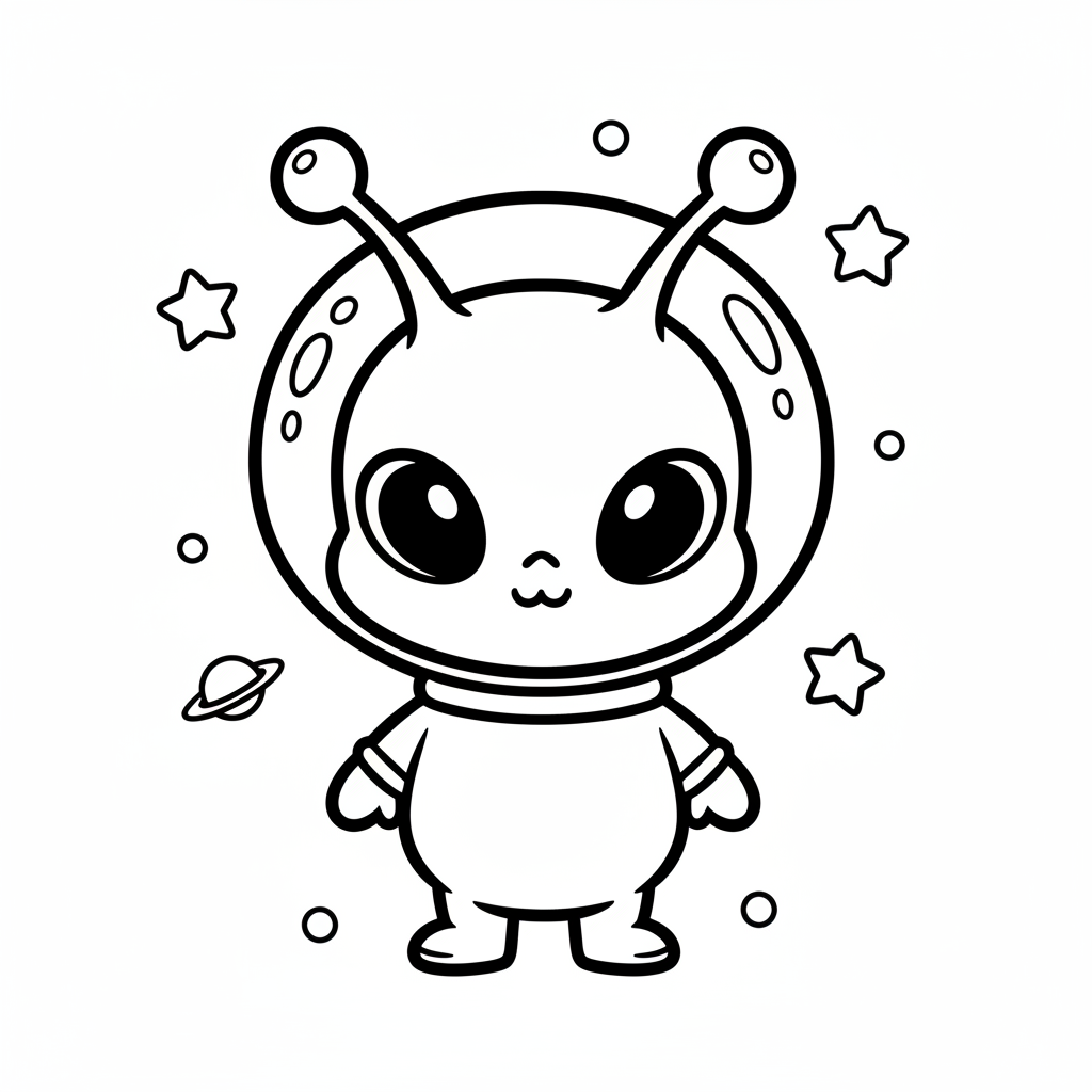 Alien coloring page for everyone - Chibi style