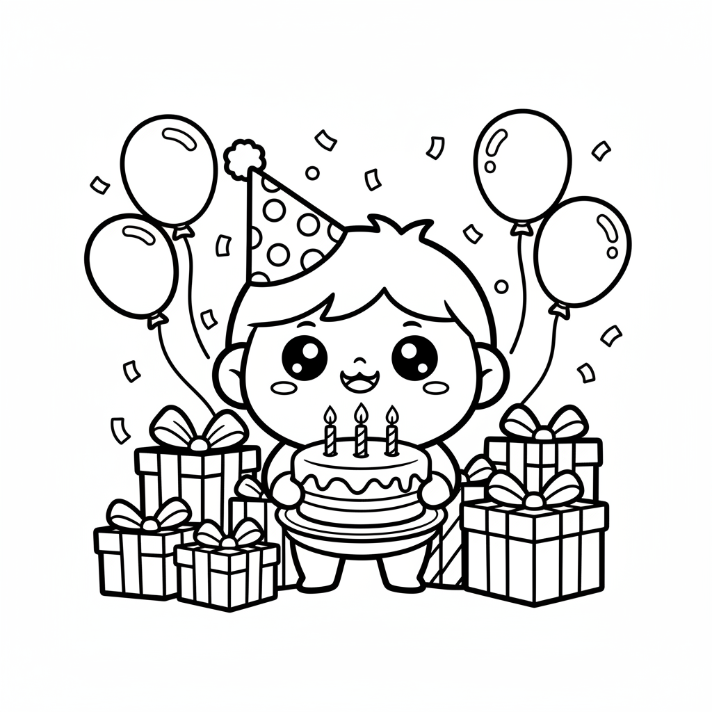 Birthday coloring page for everyone - Chibi style