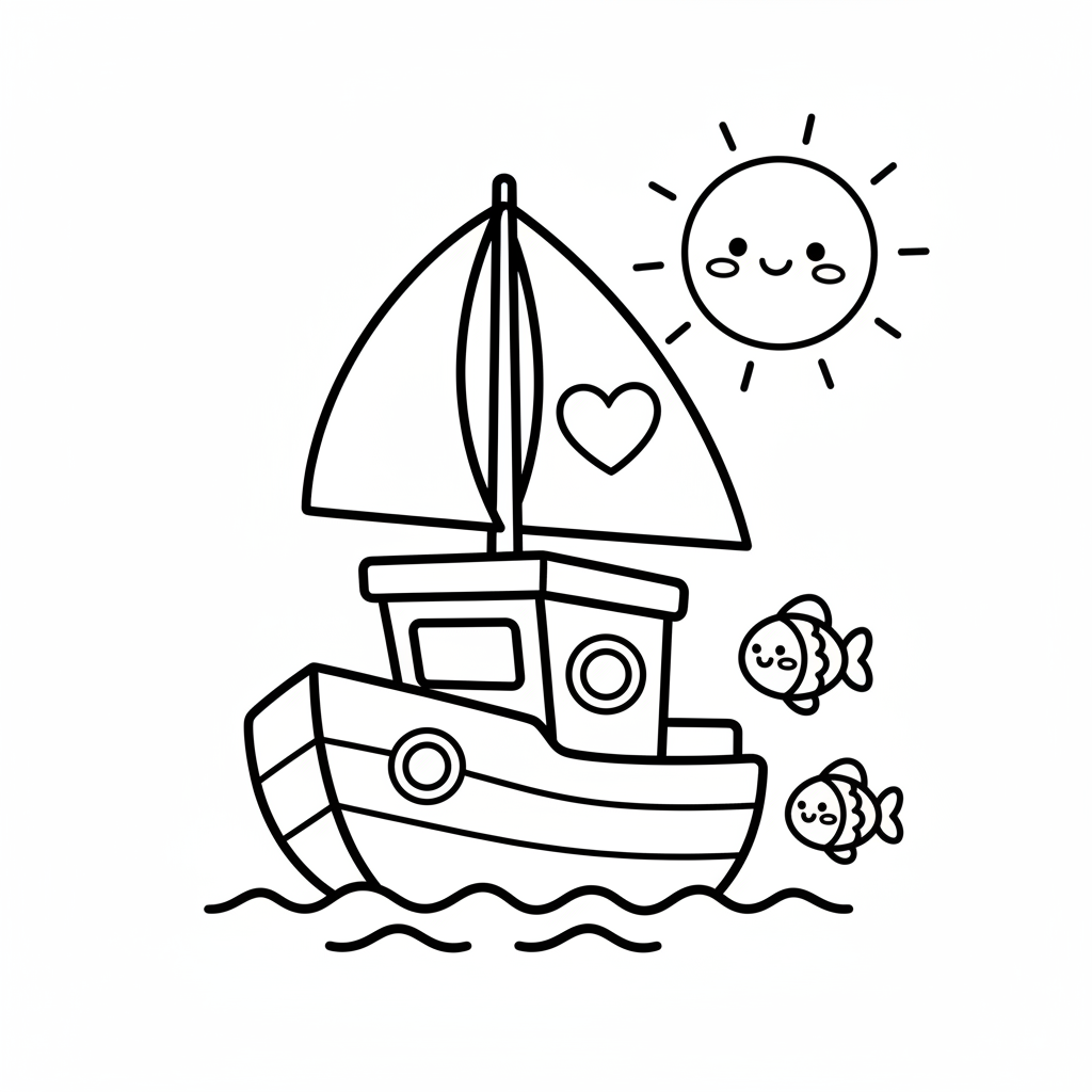 Boat coloring page for everyone - Chibi style