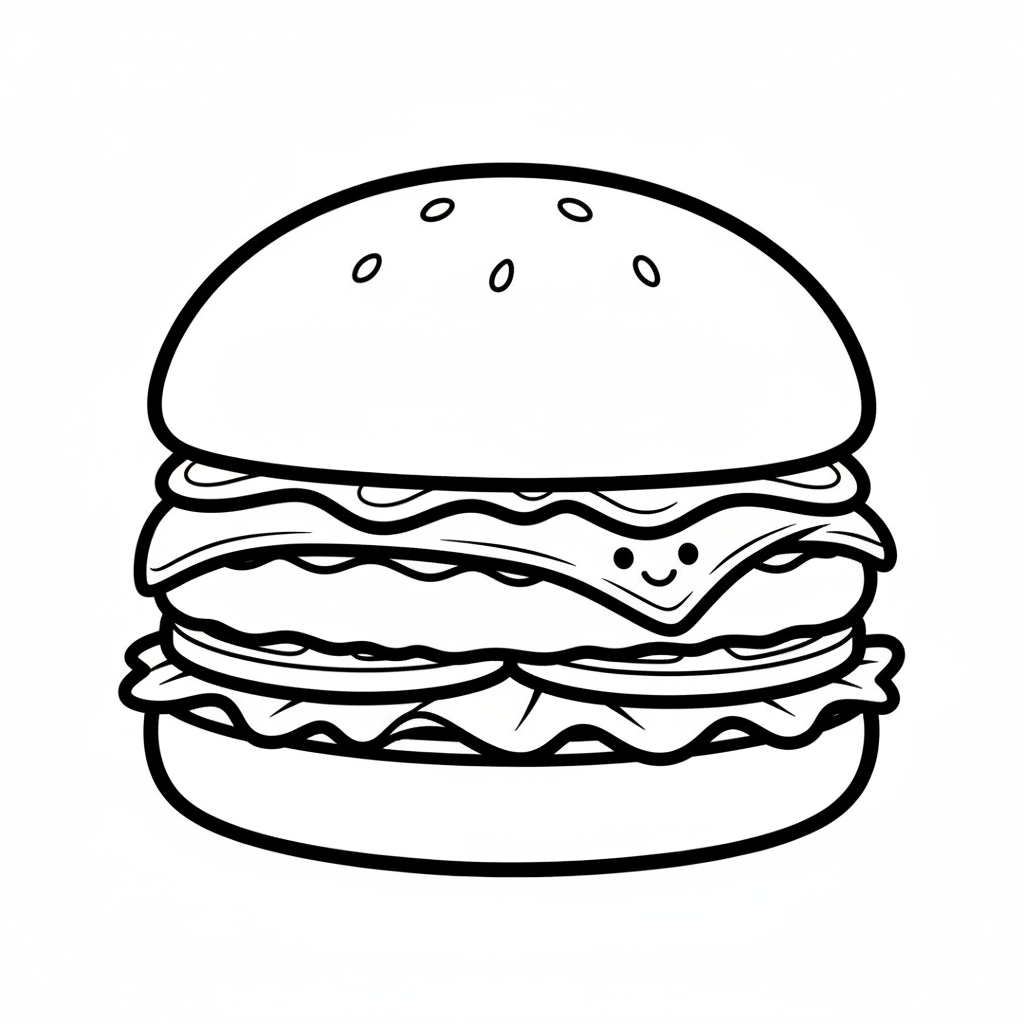 Burger coloring page for everyone - Chibi style