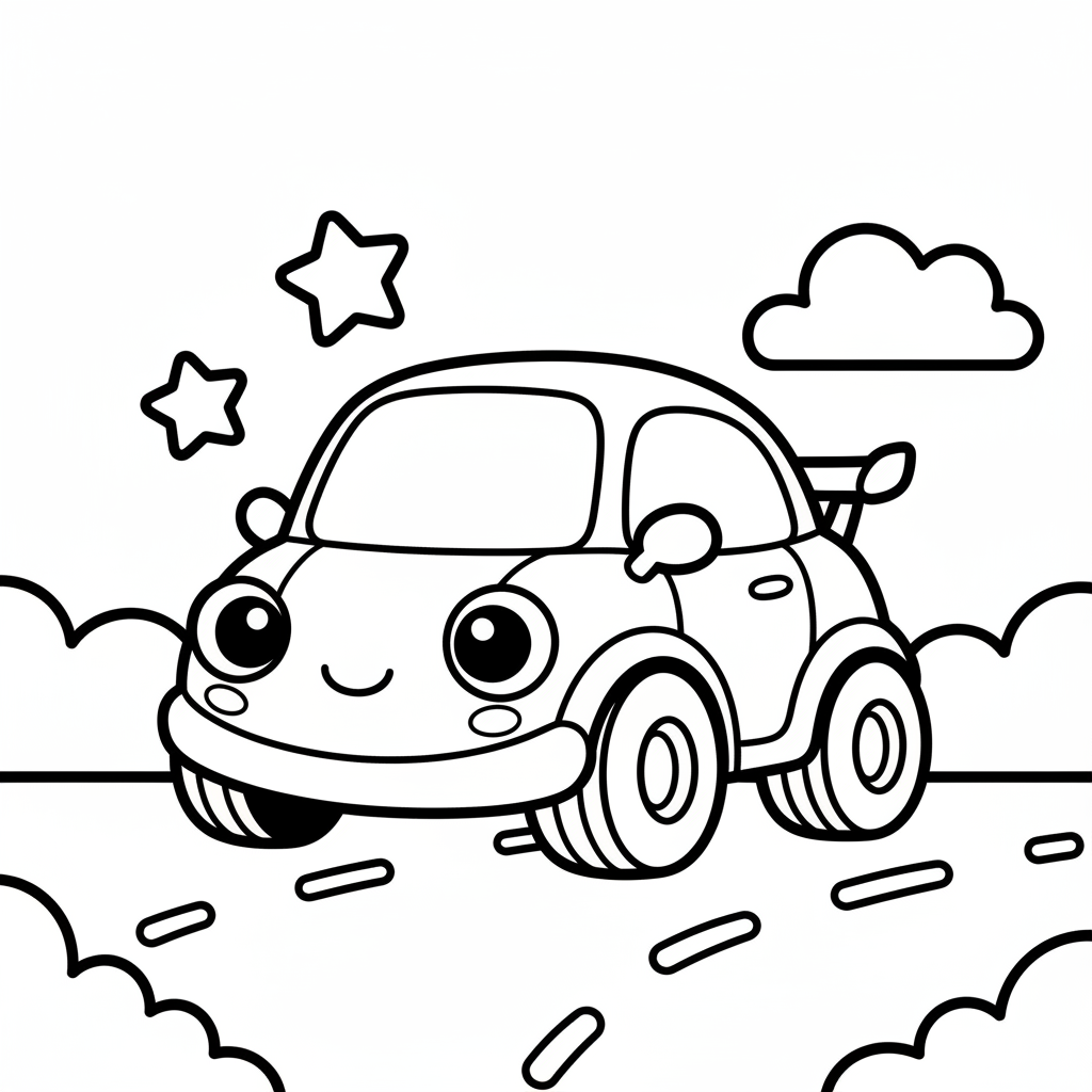 Car coloring page for everyone - Chibi style