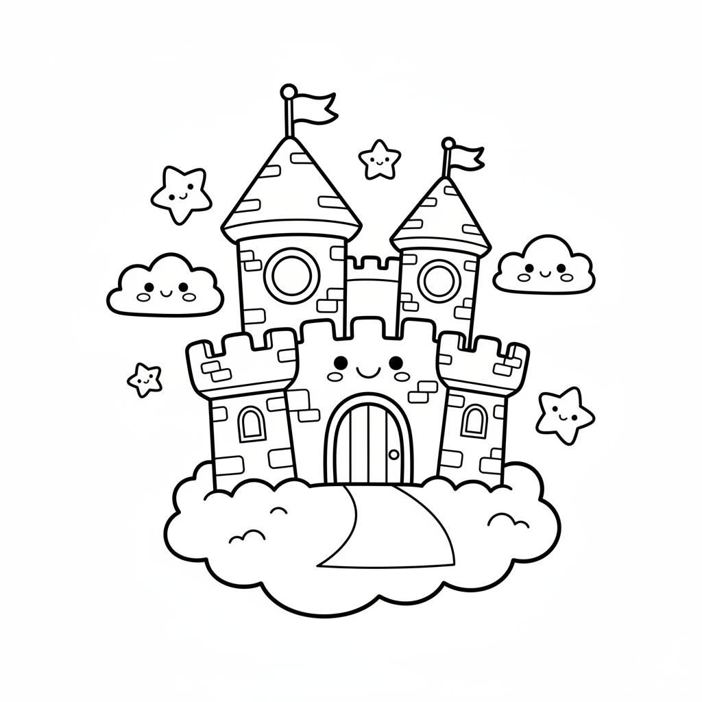 Castle coloring page for everyone - Chibi style