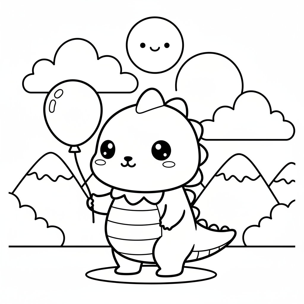 Dinosaur coloring page for everyone - Chibi style