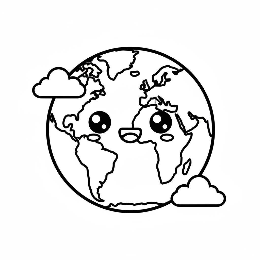 Earth coloring page for everyone - Chibi style