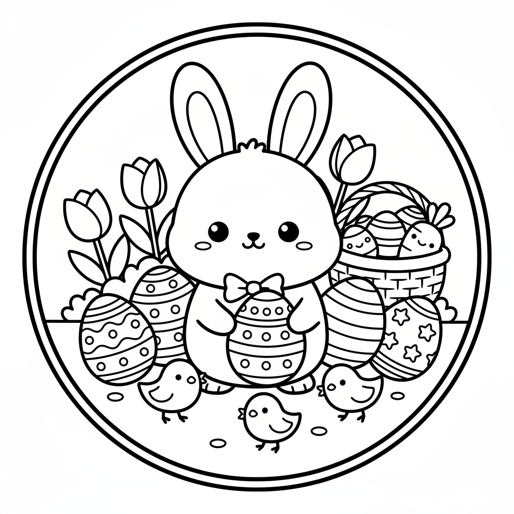 Easter coloring page for everyone - Chibi style