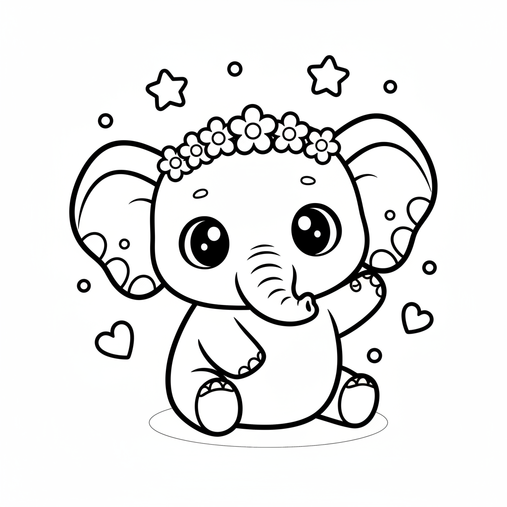 Elephant coloring page for everyone - Chibi style