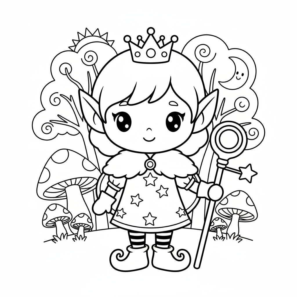 Elf coloring page for everyone - Chibi style