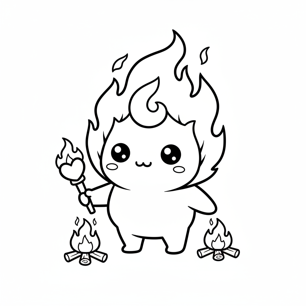 Fire coloring page for everyone - Chibi style