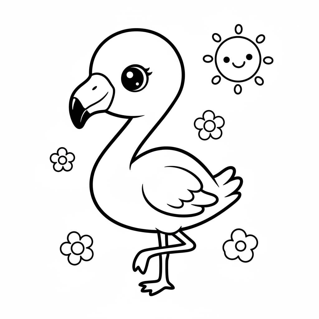 Flamingo coloring page for everyone - Chibi style