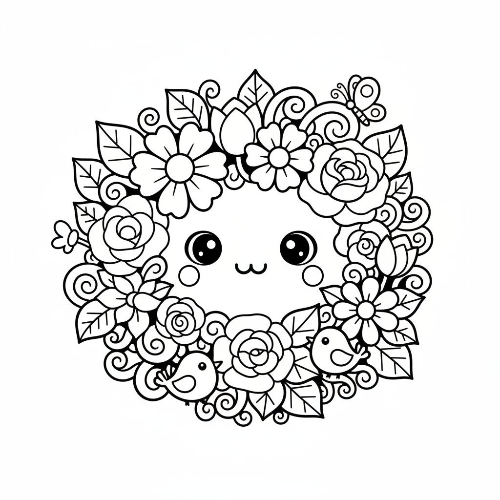 Floral coloring page for everyone - Chibi style