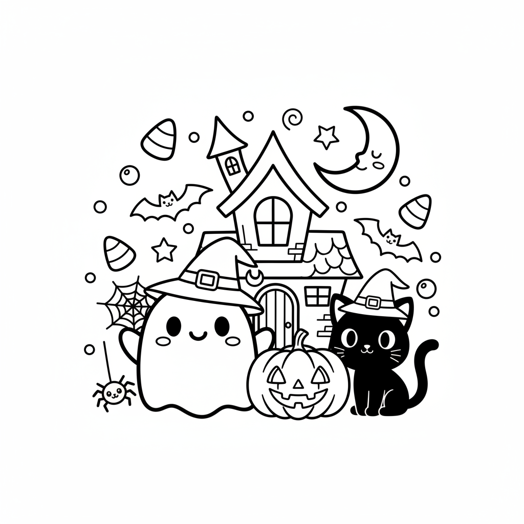 Halloween coloring page for everyone - Chibi style