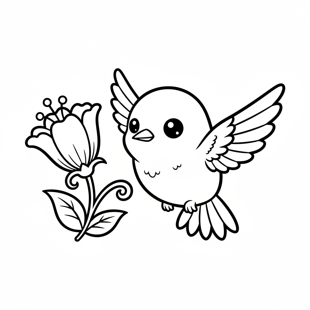 Hummingbird coloring page for everyone - Chibi style