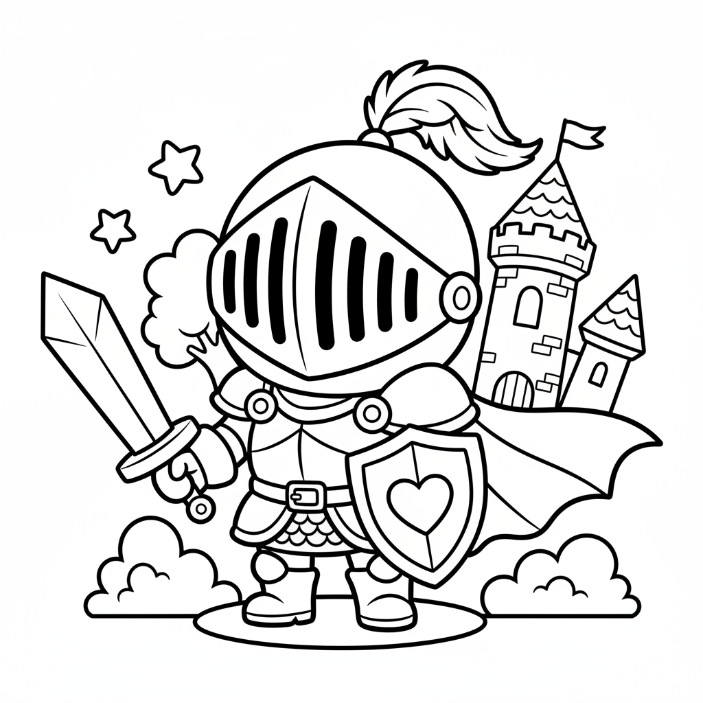 Knight coloring page for everyone - Chibi style