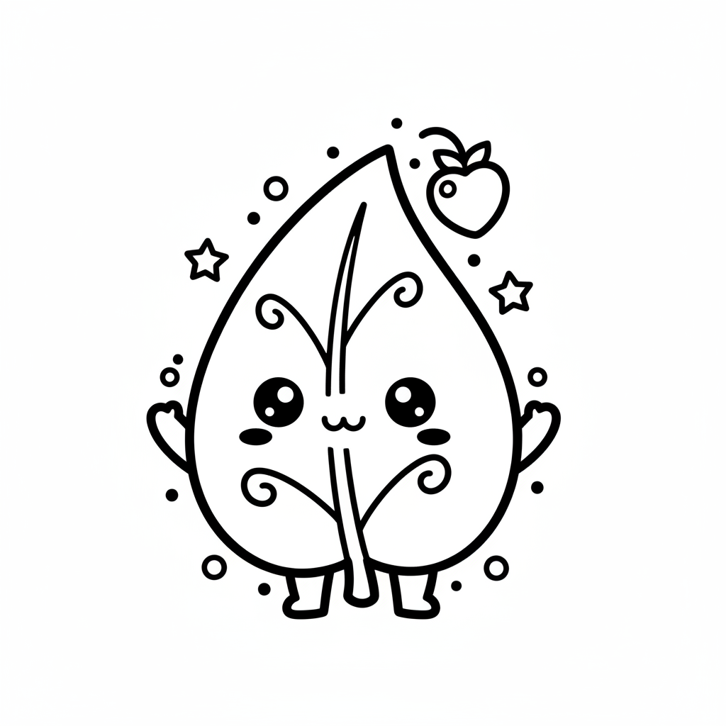 Leaf coloring page for everyone - Chibi style